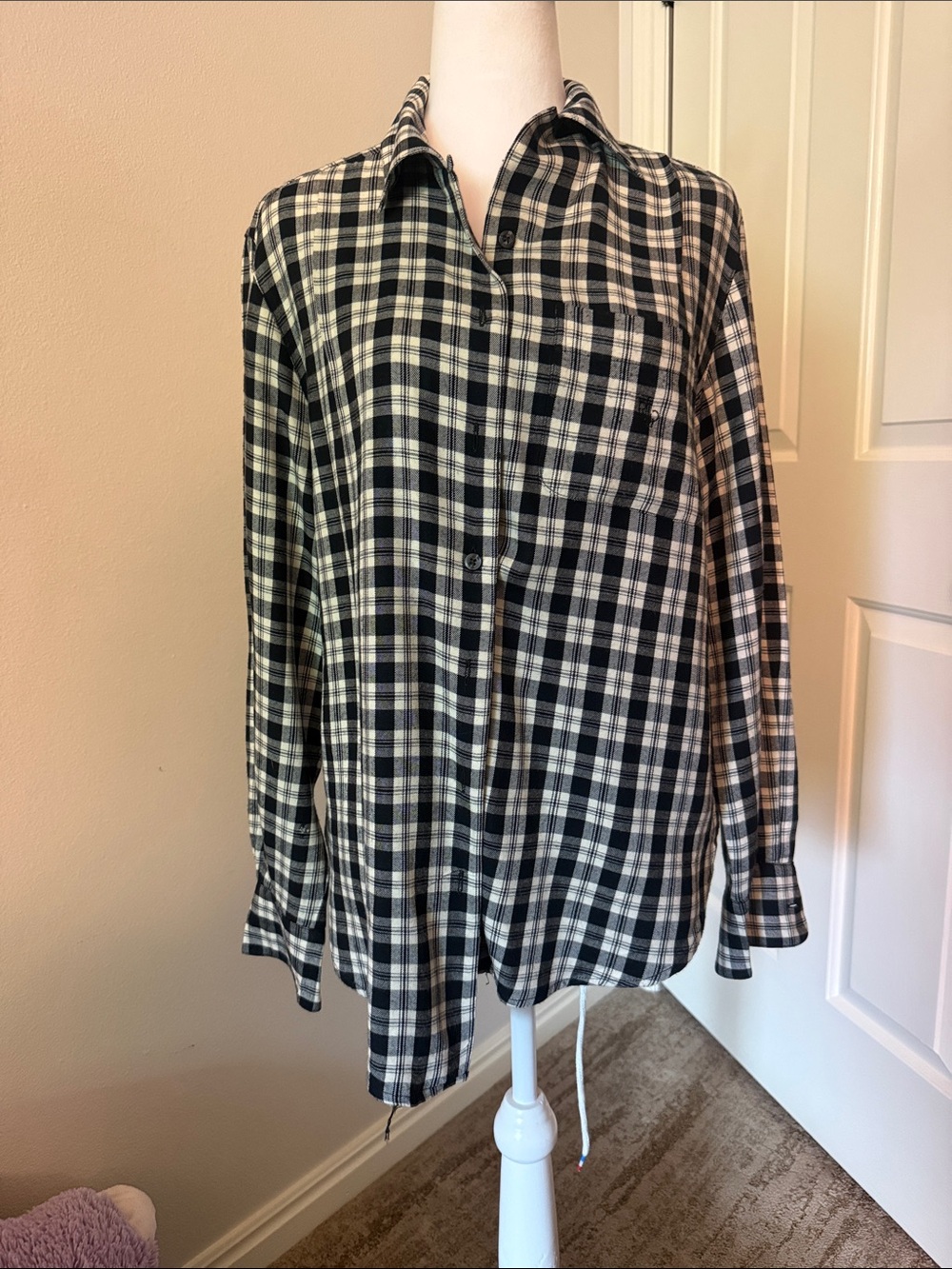 Ralph Lauren Black and Cream Plaid Button-Down Shirt